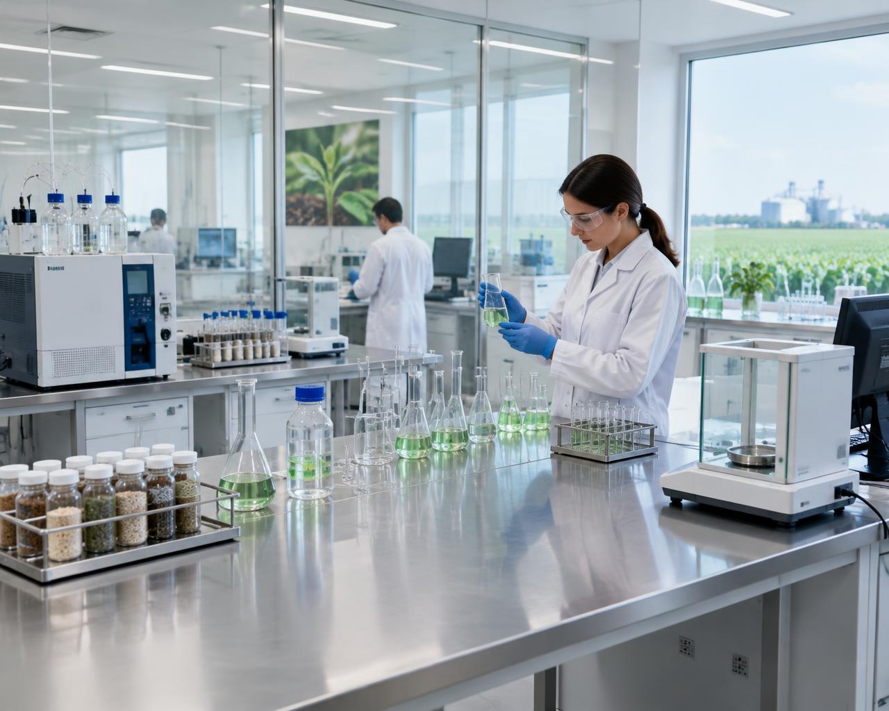 Imagen conceptual de un laboratorio de químicos y fertilizantes